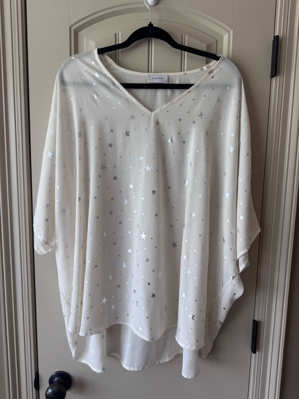 Adrienne Cream Metallic Star V-Neck Top